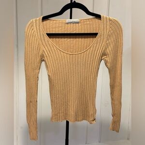 Urban Outfitters Camel Ribbed Long Sleeve Top